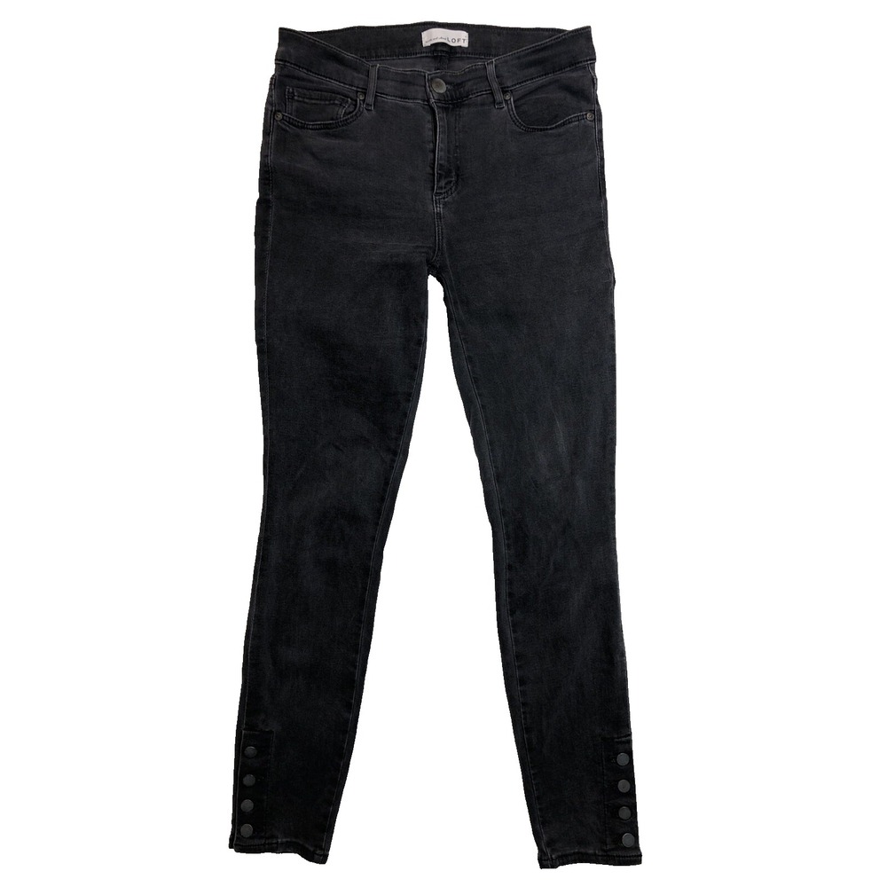 Loft Jeans Women's Size 27/4 Denim Faded Black Gray Modern Skinny Ankle Buttons - Picture 1 of 14